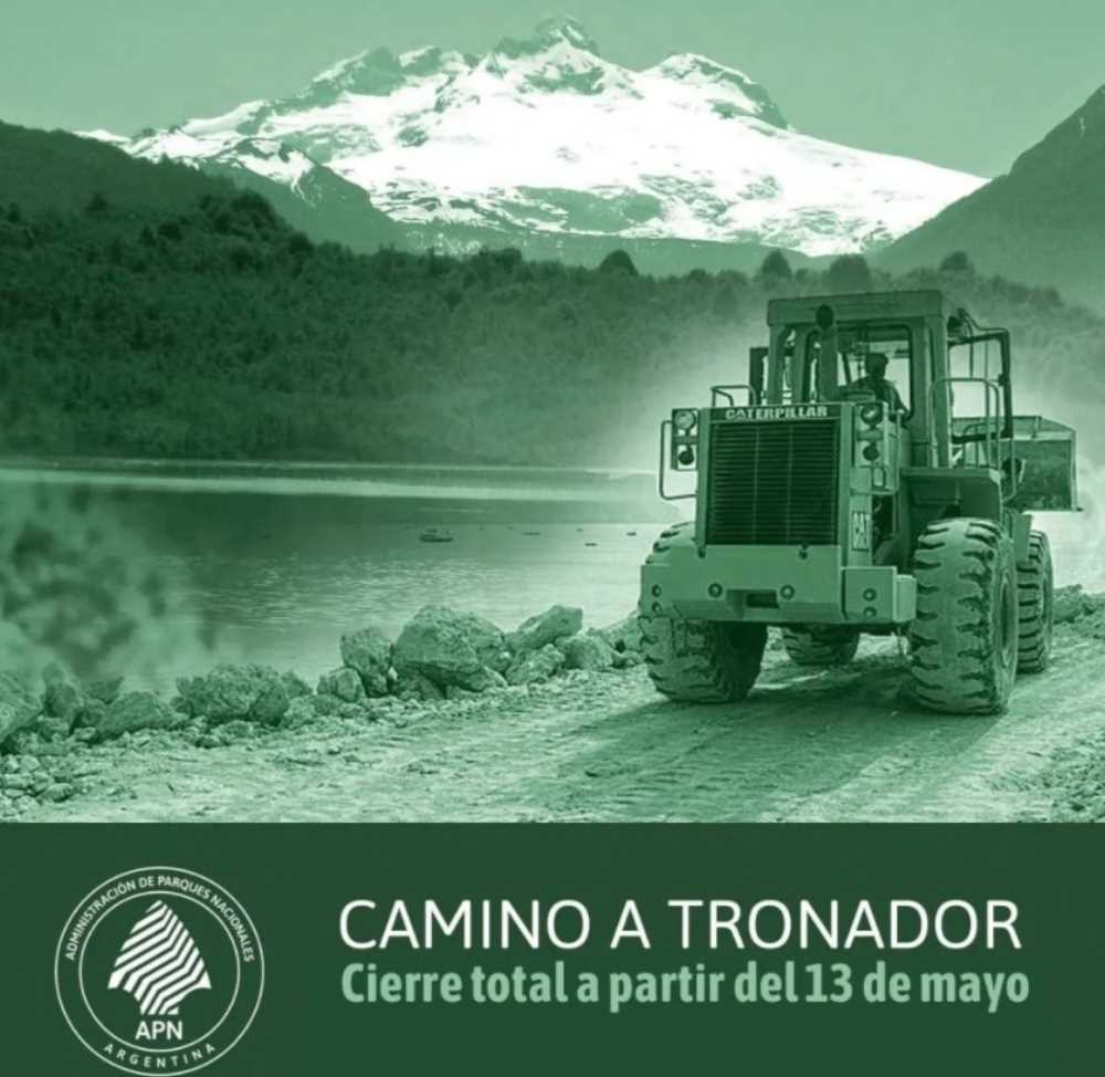Se recuerda el cierre total por obras en el camino a Cerro Tronador 