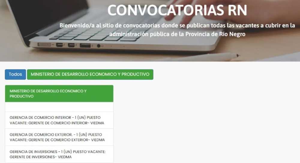 Río Negro convoca a cubrir puestos de Gerencia en Comercio e Inversiones