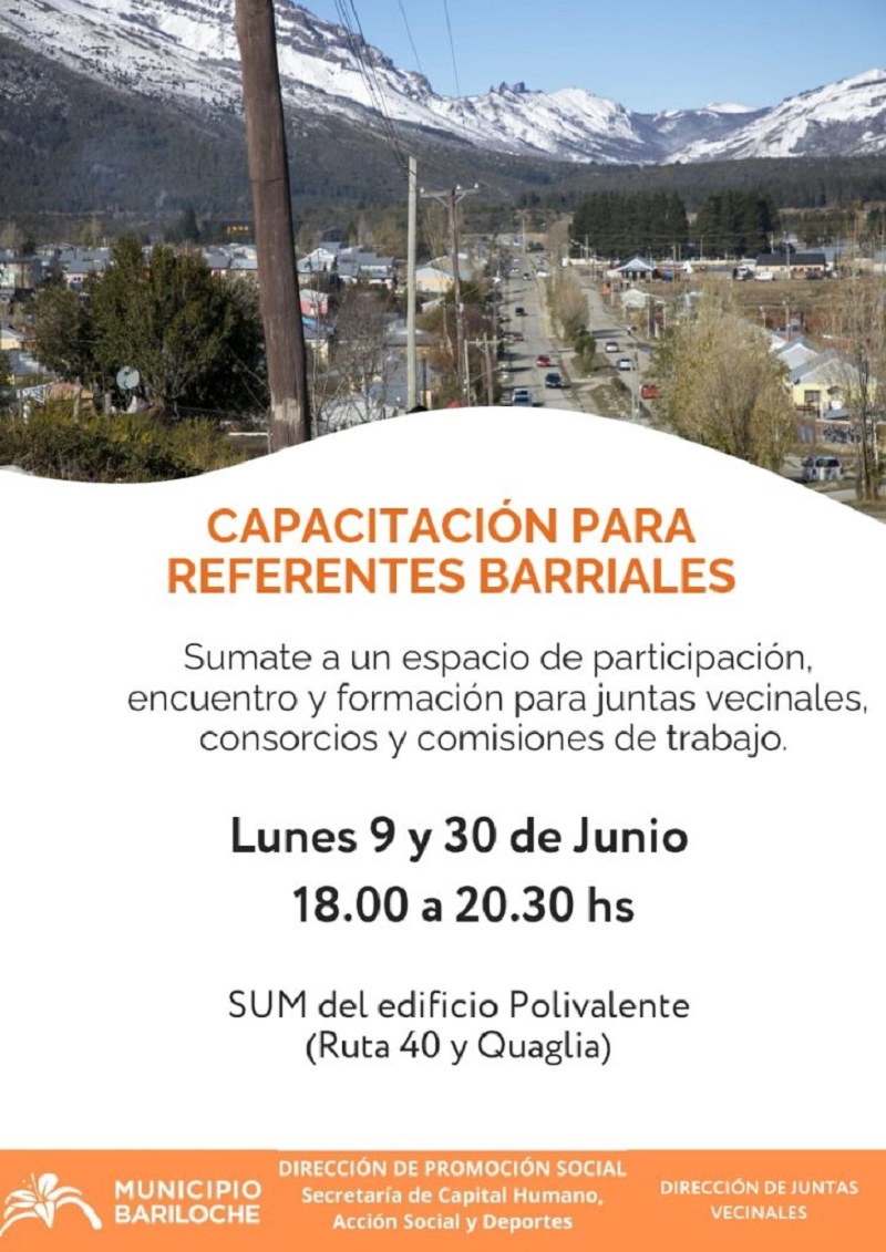 Bariloche fortalece sus barrios: inicia la capacitación para referentes barriales de junio