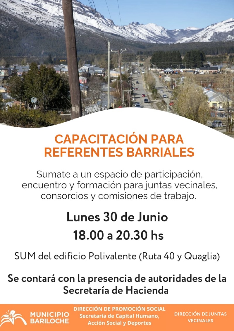Capacitación gratuita para referentes barriales: participación y formación en Bariloche