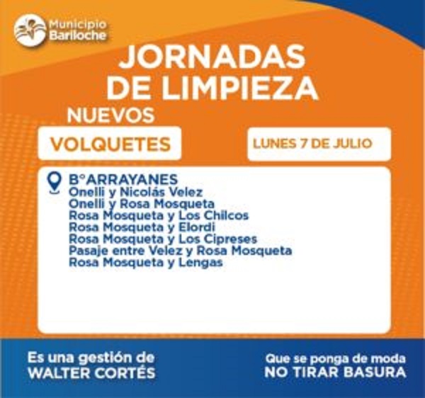 Continúan las Jornadas de Limpieza en Bariloche: nuevos volquetes en el barrio Arrayanes