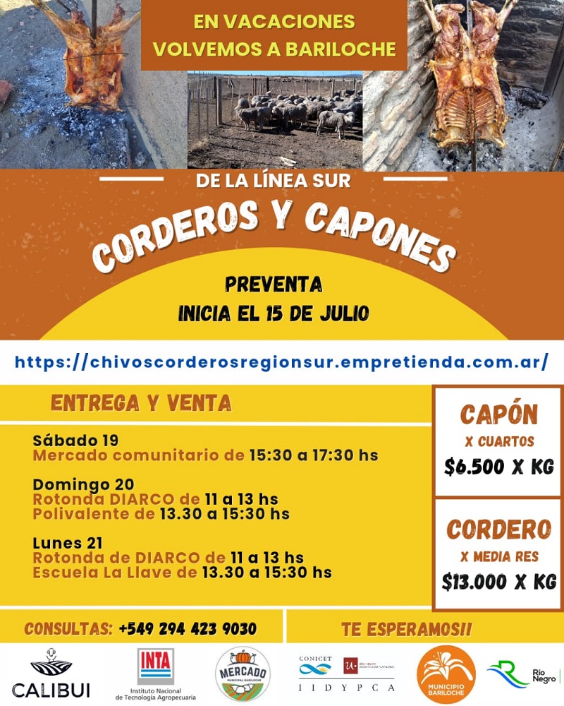 ¡Volvemos en Julio para las vacaciones! Corderos y capones de la región sur en Bariloche