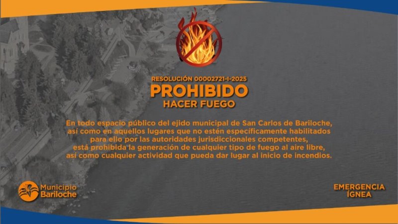 Bariloche adhiere a la Emergencia Ígnea provincial y prohíbe el uso de fuego al aire libre por un año